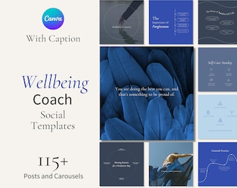 Wellbeing Coach Social Media Canva Templates (117 Pages) (Digital Download)
