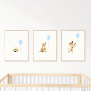 Golden Retriever Puppy Nursery Print Dog Wall Art Print for Blue Room Nursery Wall Art Printable Wall Art  Set of 3 Gift for Dog Lover