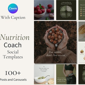 Nutrition Coach Social Media Template for Nutrition Coach  Health and Wellness Coach Canva Template Instagram for Nutritionist Dietician