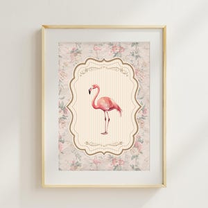 Flamingo Printable Vintage Wall Art Pink Flamingo Art Print Vintage Floral Bird Art for Nursery Room Wall Art Printable Gift for Nursery