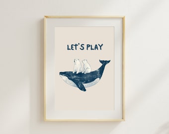 Whale & Polar Bear Nursery Print: Arctic Animals Wall Art (Digital Download)
