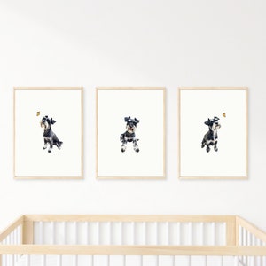 Puppy Nursery Print Dog Wall Art Black and White Schnauzer Dog Print Nursery Wall Art Printable Wall Art  Set of 3 Gift for Dog Lover