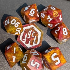 LIONHEART 8-Piece TTRPG Dice Set - Handmade Sharp Edge Dice for Tabletop Gaming, D&D, Pathfinder, Call of Cthulhu, +more. Made in the USA.
