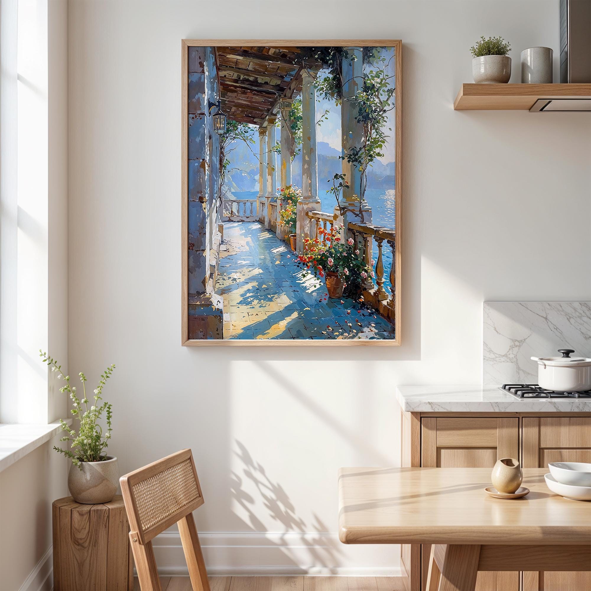 Mediterranean Veranda Wall Art, Italian Balcony Digital Print, Coastal ...