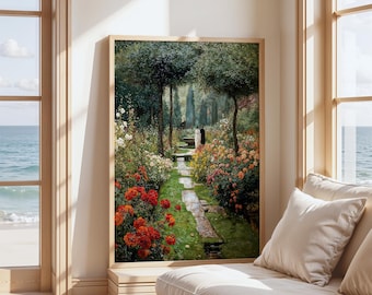 Victorian Garden Wall Art, Vintage Floral Pathway Print, Romantic Landscape Digital Download, Historical Garden Scene Printable