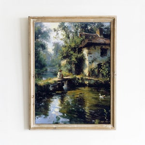 Quiet Moment by the Cottage Stream - ruhige Landschaft druckbare Kunst für Wohnkultur | Kunstakademie
