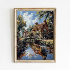 Charmantes Englisches Cottage mit Steinbrücke - Serene Countryside Digital Art Print | Academi Wall Art | Sofort Download