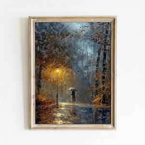 Rainy Night Walk - Tranquil Street Scene Printable Art for Home Decor | Art Academi