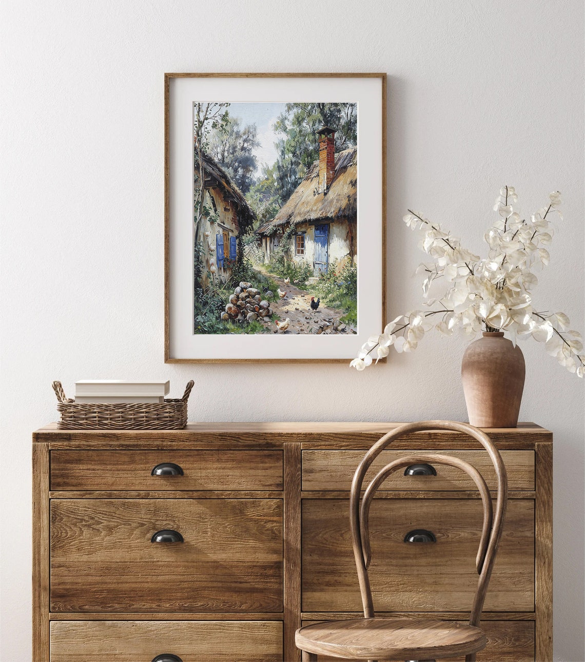 Rustic Village With Chickens and Blue Shutters Countryside Printable ...