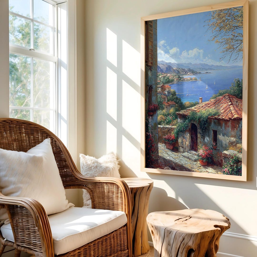 Mediterranean Coastal Village Art, Italian Seaside Printable Wall Art ...