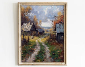 Rustic Village Path with Autumn Colors - Countryside Landscape Printable Art | Art Academi