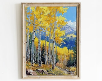 Golden Aspen Trees Wall art, Autumn Core & Nature-Inspired Printable Art for Home Decor, 300 dpi High-resolution for Instant Download