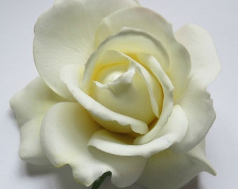 Cream Real Touch Open Rose Hair Flower Clip - Wedding or Prom