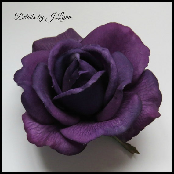 Items similar to Deep Purple Open Rose Hair Flower Clip - Wedding or ...