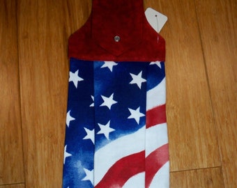 Oven Towel with Snap Tab Flap. Patriotic Flag, July, Red, White and Blue