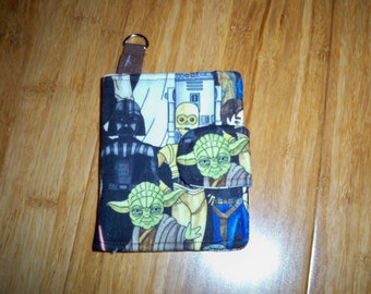 Mini Wallet for Small Purses or hang on Key Chain, 4 1/4" x 3 1/4" Closed, Card Pockets, Coin Zip, Star Wars, Mandalorian, The Child, Grogu