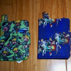 Mini Wallet for Small Purses or hang on Key Chain, 4 1/4" x 3 1/4" Closed, Card Pockets, Coin Zip, Anime, Zelda, My Hero