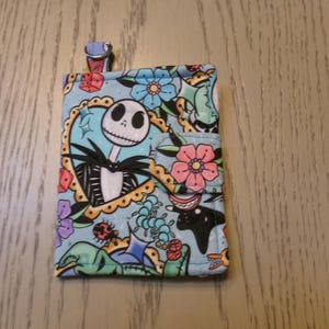 Mini Wallet for Small Purses or hang on Key Chain, 4 1/4" x 3 1/4" Closed, Card Pockets, Coin Zip, Nightmare Before Christmas Inspired fab.