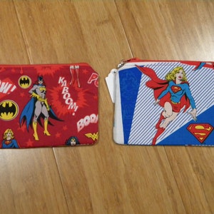 Large Coin Purse, 4&quot; x 6&quot;, Zipper w/Charm Pull, Your Choice, Lightly Padded, Washable, DC Comics Women Superheros
