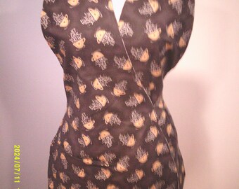 Adult Wrap Backless, Reversible Aprons, One Size Fits All! Vintage Design, Coffee Cups and Winter Trees, Silver Metallic