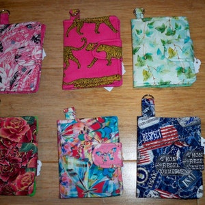 Mini Wallet for Small Purses or hang on Key Chain, 4 1/4" x 3 1/4" Closed, Card Pockets, Coin Zip, Flamingo feathers, Cheetah, Butterflies +