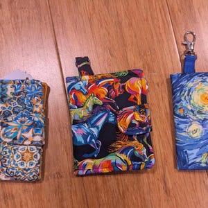 Mini Wallet for Small Purses or hang on Key Chain, 4 1/4" x 3 1/4" Closed, Card Pockets, Coin Zip, Coordinating with Purses, Starry Night +