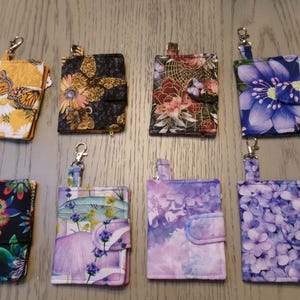 Mini Wallet for Small Purses or hang on Key Chain, 4 1/4" x 3 1/4" Closed, Card Pockets, Coin Zip, Coordinating with purses, Flowers +