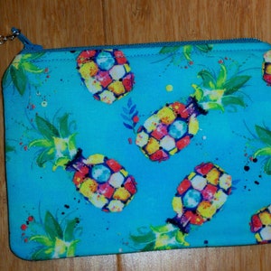 Large Coin Purse, 4&quot; x 6&quot;, Zipper w/Charm Pull, Your Choice, Lightly Padded, Washable, Dragonflies, Pineapples, Blue, Fish/Mermaid Scales