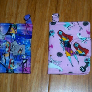 Mini Wallet for Small Purses or hang on Key Chain, 4 1/4" x 3 1/4" Closed, Card Pockets, Coin Zip, Nightmare Before Christmas, Sally