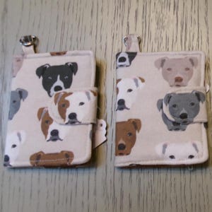 Mini Wallet for Small Purses or hang on Key Chain, 4 1/4" x 3 1/4" Closed, Card Pockets, Coin Zip, Pit Bulls,
