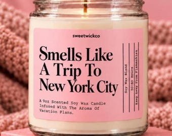 Huele a viaje a la ciudad de Nueva York, viaje a Nueva York, regalo sorpresa para revelar el destino del viaje para ella, cesta de regalo para ir a Nueva York