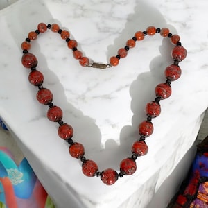 Murano Handmade Aventurine Glass Necklace – 16” Vintage Red With Gold Flecks