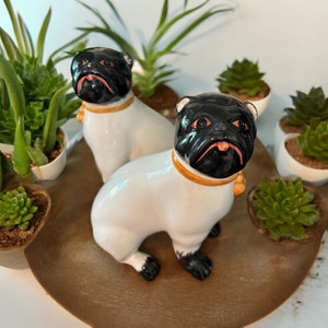 Vintage Victorian porcelain Pug figurines