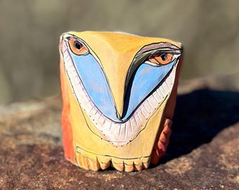Whimsical Ceramic Owl Figurine: Colorful Handmade Owl Art (3.5 inches)