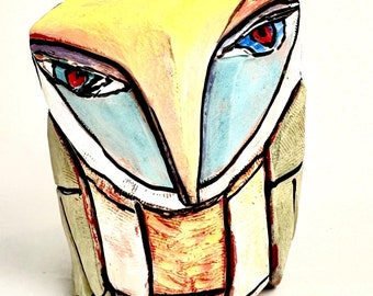 Colorful Ceramic Owl Figurine: Handmade Owl Art Sculpture (4.25 inches)