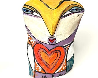 Colorful Ceramic Owl Figurine: Handmade Owl Art Sculpture....4.75" tall