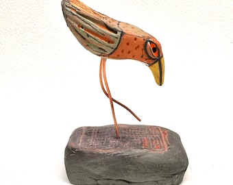 Bird art, sacred art, colorful bird figurine, "Beauty Bird Dancing in the Freedom and Power of the Moment."