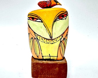 Handmade Ceramic Owl Sculpture, Earthenware Clay Art, 6 inch