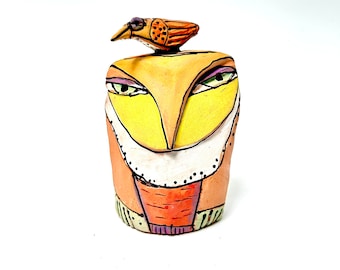 Handmade Clay Owl Figurine: Colorful Bird Sculpture, 5 Inches