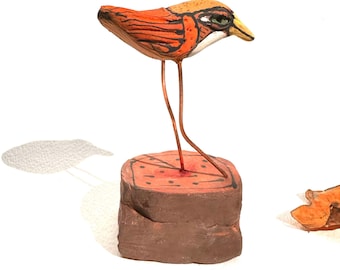 Bird art, sacred art, colorful bird figurine, "Beauty Bird Dancng in the Freedom and Power of the Moment."