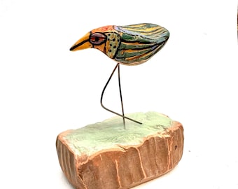 Bird art, sacred art, colorful bird figurine, "Beauty Bird Dancing in the Freedom and Power of the Moment."
