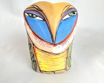 Colorful Ceramic Owl Figurine: Handmade Owl Art Sculpture (5 inches)