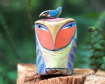 Escultura de búho de arcilla hecha a mano, búho de cerámica esmaltada de colores, regalo único para el hogar, ideal para familiares, amigos y amantes de la naturaleza.