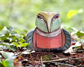 Escultura de búho de arcilla hecha a mano, figura de cerámica esmaltada de colores, regalo único para el hogar o para regalar a familiares, amigos y amantes de la naturaleza.