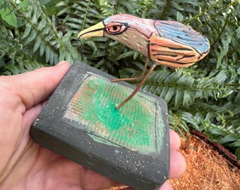 Arte de aves, arte sacro, figura de pájaro colorida, "Belleza de pájaro bailando en la libertad y el poder del momento".