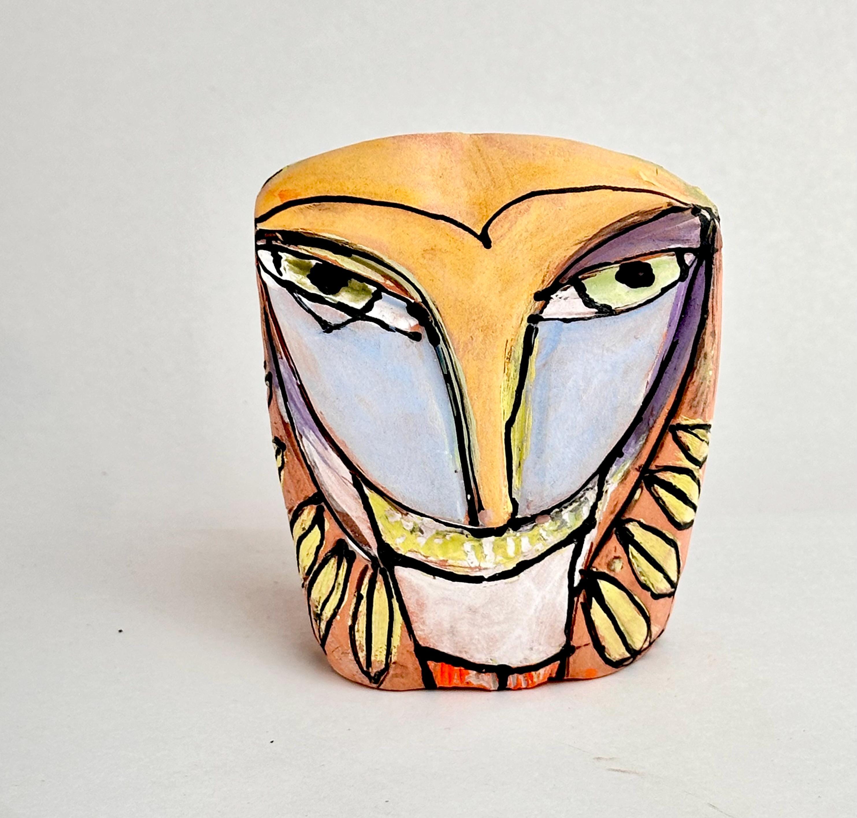 Whimsical Ceramic Owl Figurine: Colorful Handmade Sculpture (3-3/4 inches)