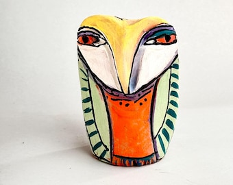 Colorful Ceramic Owl Figurine: "Owl Person. Spring Sunlight" - 3-3/4"