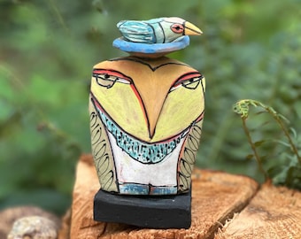Escultura de búho de arcilla hecha a mano, búho de cerámica esmaltada de colores, regalo único para el hogar o para regalar a familiares, amigos y amantes de la naturaleza.
