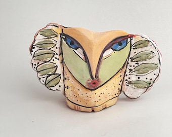 Whimsical Ceramic Owl Figurine: Colorful Handmade Sculpture