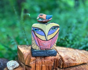 Escultura de búho de arcilla hecha a mano, búho de cerámica esmaltada de colores, regalo único para el hogar, ideal para familiares, amigos y amantes de la naturaleza.